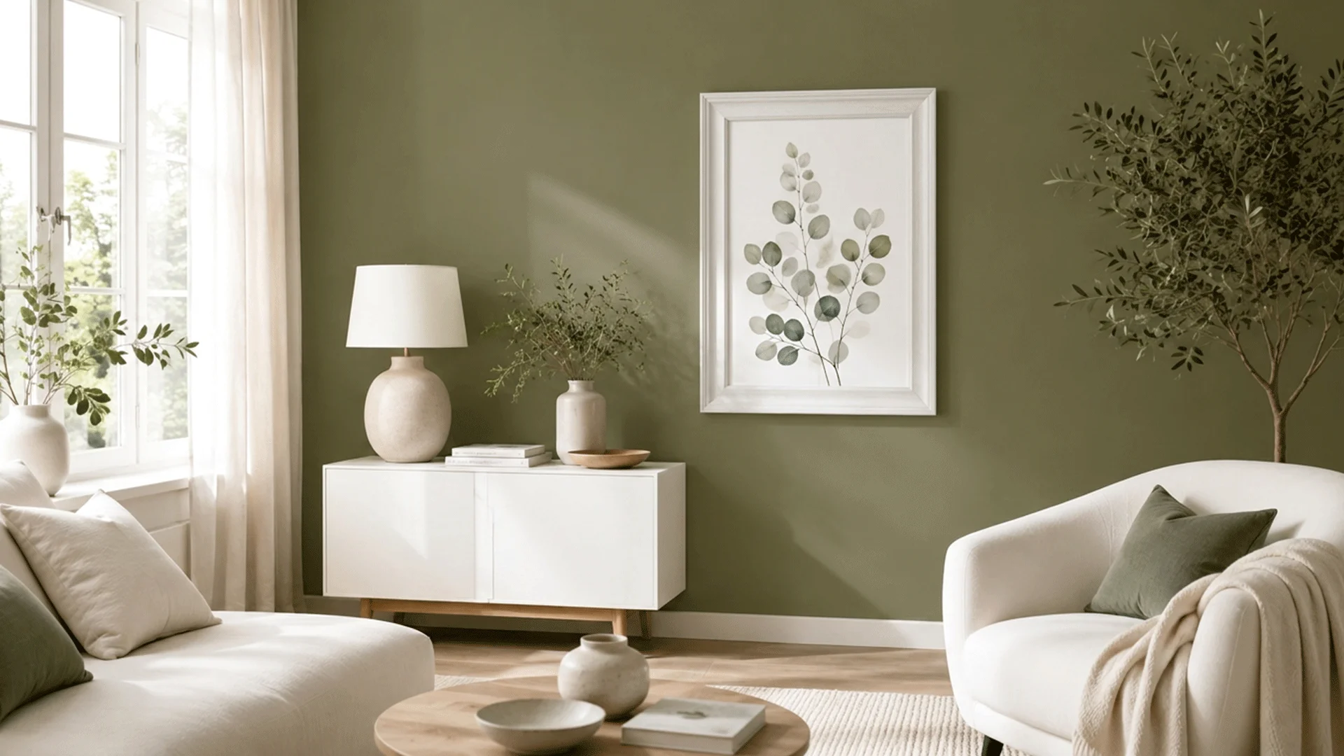 Fotolijst Isabella in wit voor een olijfgroene muur