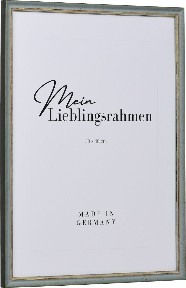 Seitenansicht eines blauen Retro Rahmens mit leicht aufgerauter OberflÃ¤che und goldener Zierkante