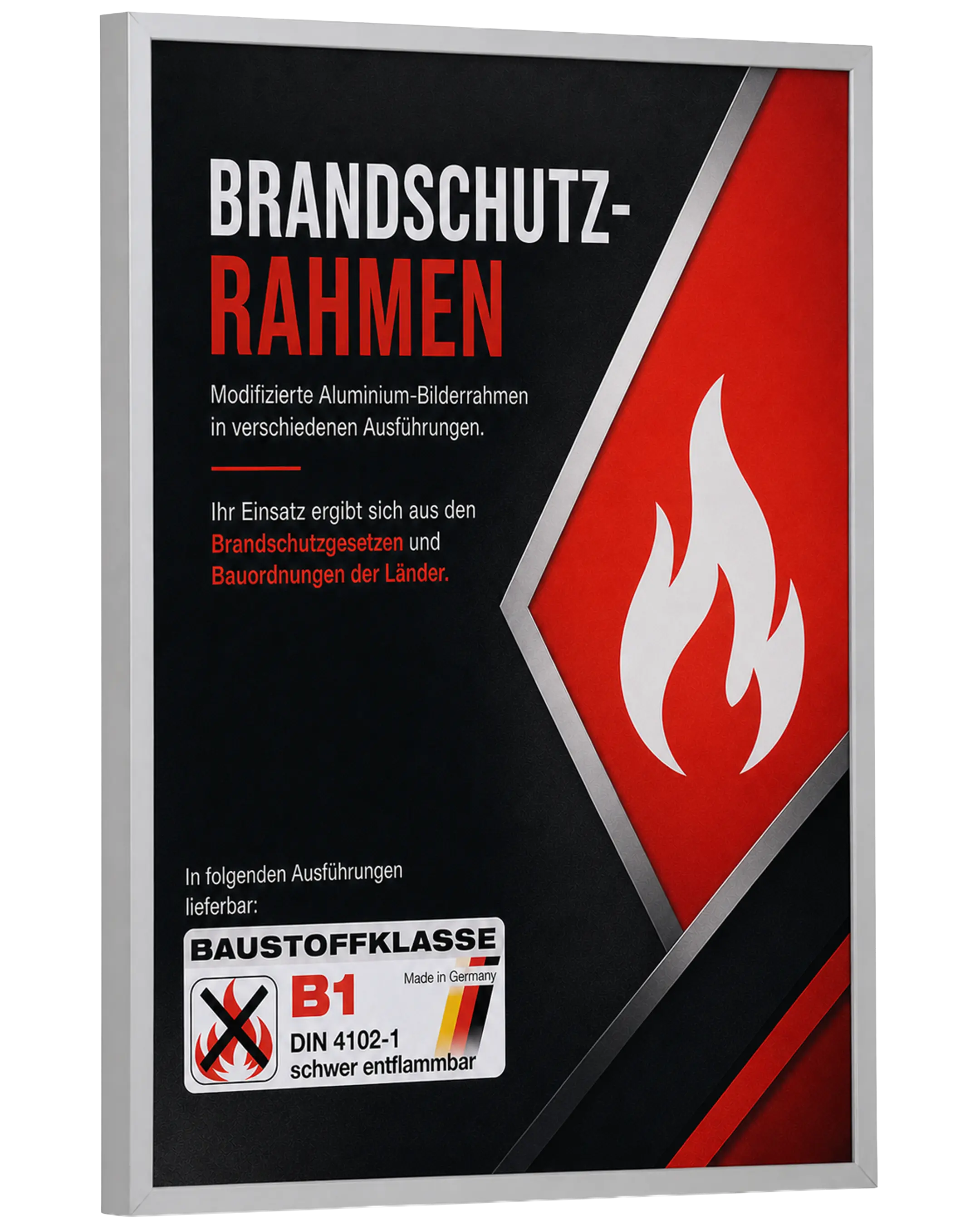 Aluminium fotolijst Mika brandvertragend certificaat B1 zilver – zijaanzicht