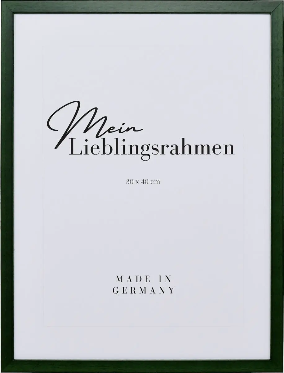 Frontansicht eines schmalen, tannengrÃ¼nen Bilderrahmens, 7x10 cm, mit sichtbarer Holzstruktur und glatter OberflÃ¤che