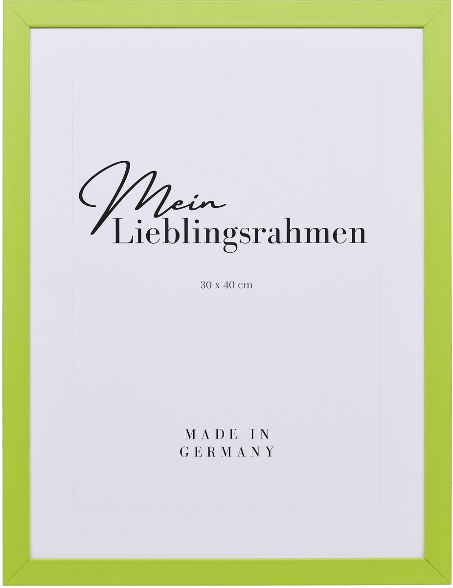 Frontansicht eines grÃ¼nen Bilderrahmens mit geschlossener, glatter OberflÃ¤che und wÃ¼rfelfÃ¶rmigem Profil
