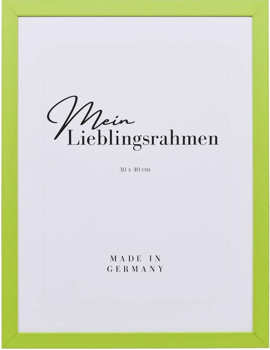 Frontansicht eines grÃ¼nen Bilderrahmens mit geschlossener, glatter OberflÃ¤che und wÃ¼rfelfÃ¶rmigem Profil