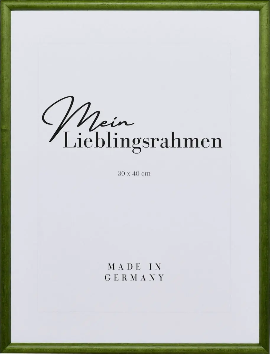 Frontansicht eines klassischen, offenporigen Holzrahmens in der Farbe TannengrÃ¼n mit schmalem Halbrundprofil