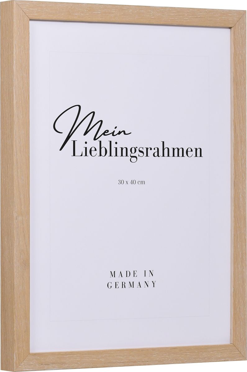Seitenansicht eines Holzrahmens in der Farbe Kalkeiche mit natÃ¼rlicher Maserung im Landhausstil