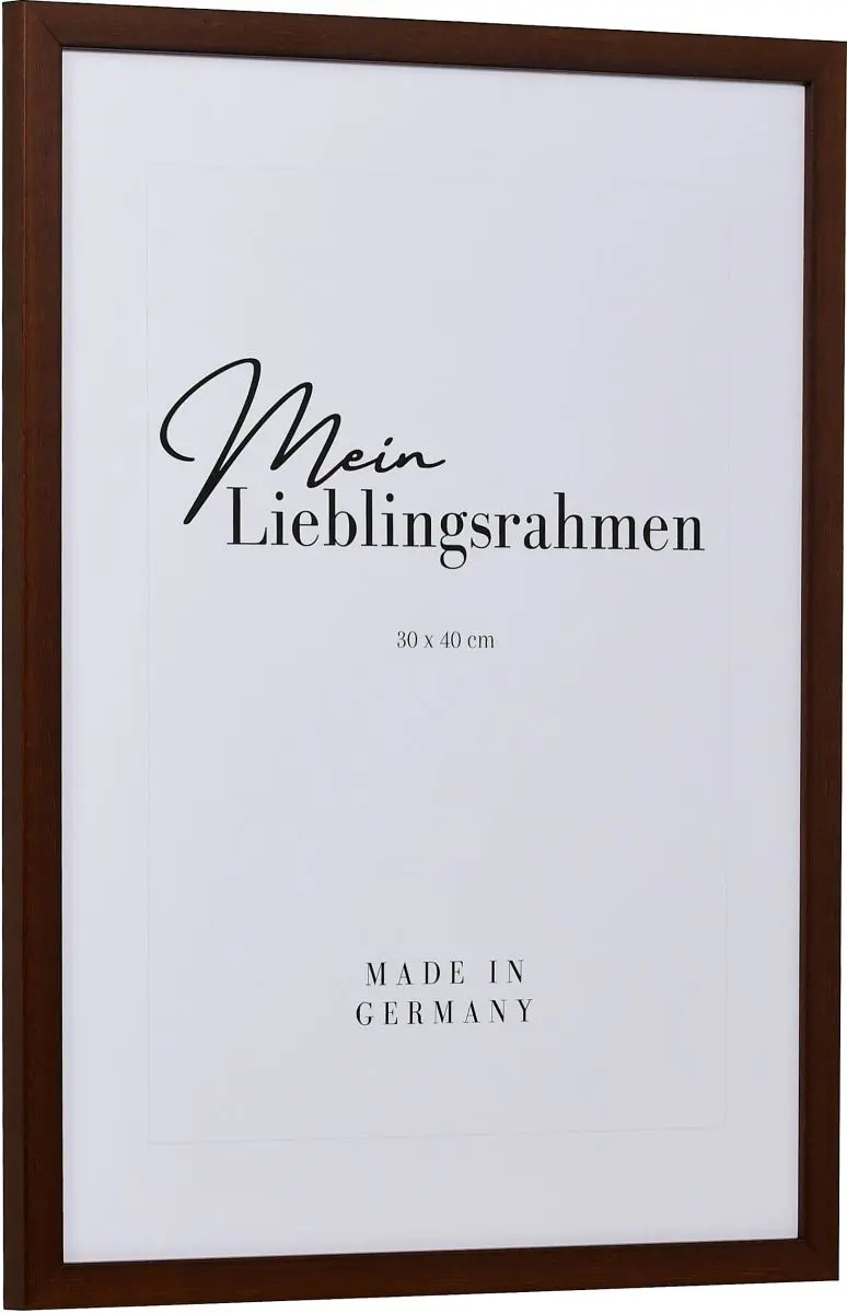 Seitenansicht eines schmalen, dunkelbraunen Bilderrahmens mit sichtbarer Holzstruktur und glatter OberflÃ¤che