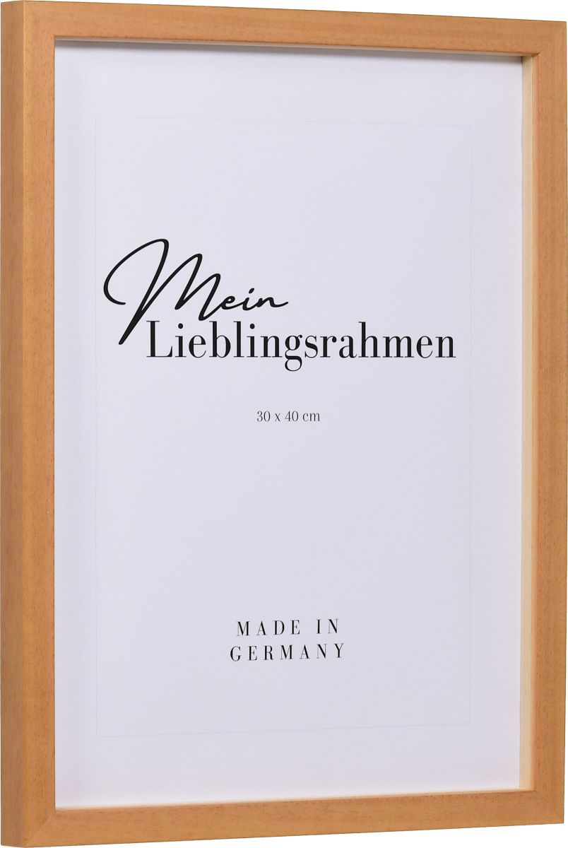 Seitenansicht eines honigfarbenen Bilderrahmens A4 mit glatter OberflÃ¤che und schlichtem Design