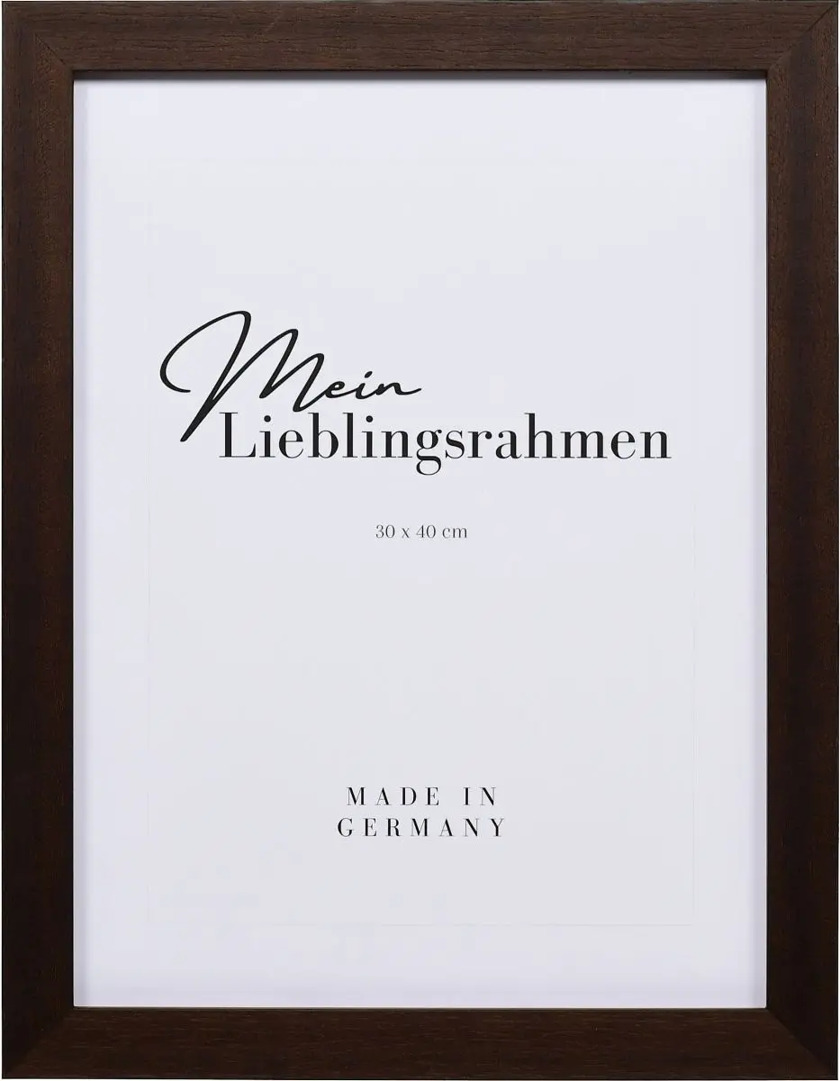 Frontansicht eines dunkelbraunen Holzrahmens, 50x70 cm, offenporig lackiert mit sicht- und fÃ¼hlbarer Holzstruktur