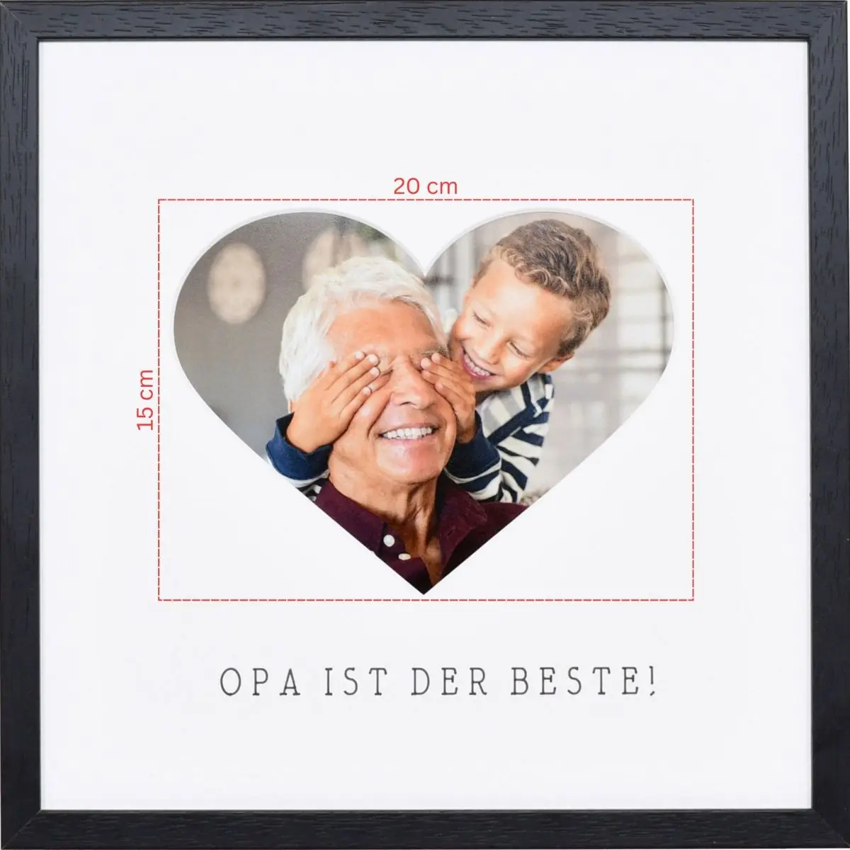 Skizze eines Fotos fÃ¼r ein herzfÃ¶rmiges Passeparpartout in schwarzem Bilderrahmen 30x30