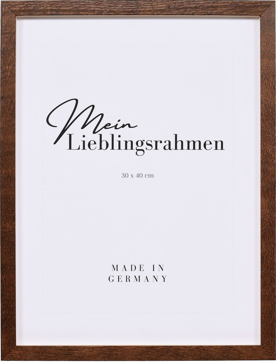 Frontansicht eines Massivholzrahmens in Nussbaum mit natÃ¼rlicher Maserung mit Abstandsleiste
