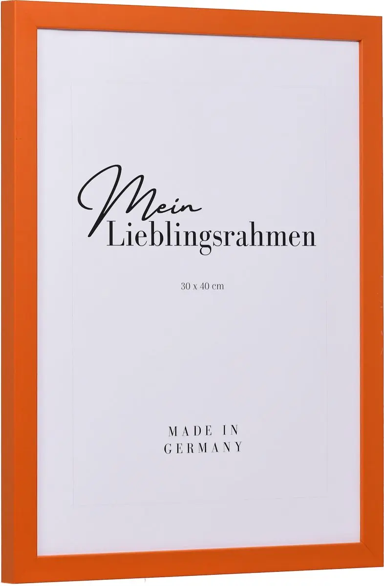 Seitenansicht eines orangenen Bilderrahmens mit geschlossener, glatter OberflÃ¤che und wÃ¼rfelfÃ¶rmigem Profil