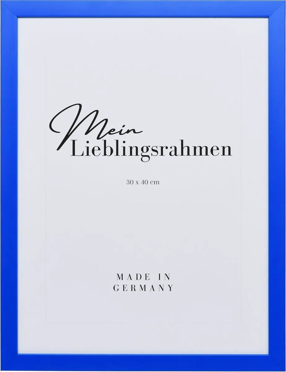 Frontansicht eines marineblauen Bilderrahmens mit geschlossener, glatter OberflÃ¤che und wÃ¼rfelfÃ¶rmigem Profil
