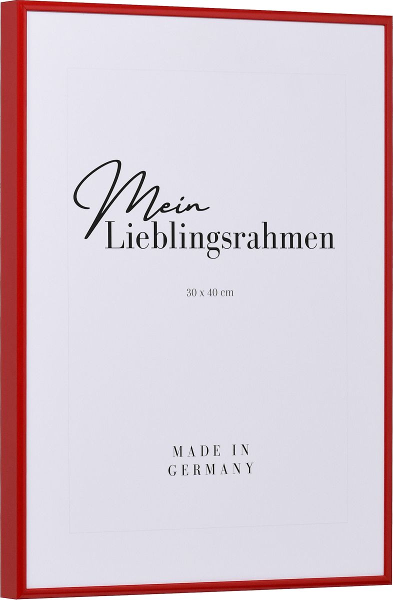 Seitenansicht eines roten, sehr formstabilen Aluminiumrahmens mit patentiertem Eckverbindersystem