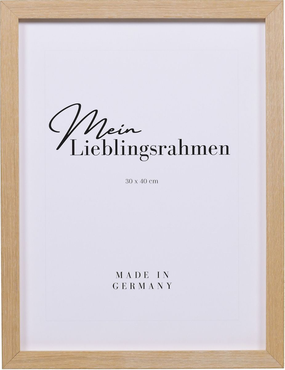 Frontansicht eines furnierten Massivholzrahmens in Kalkeiche mit natÃ¼rlicher Maserung im Landhausstil