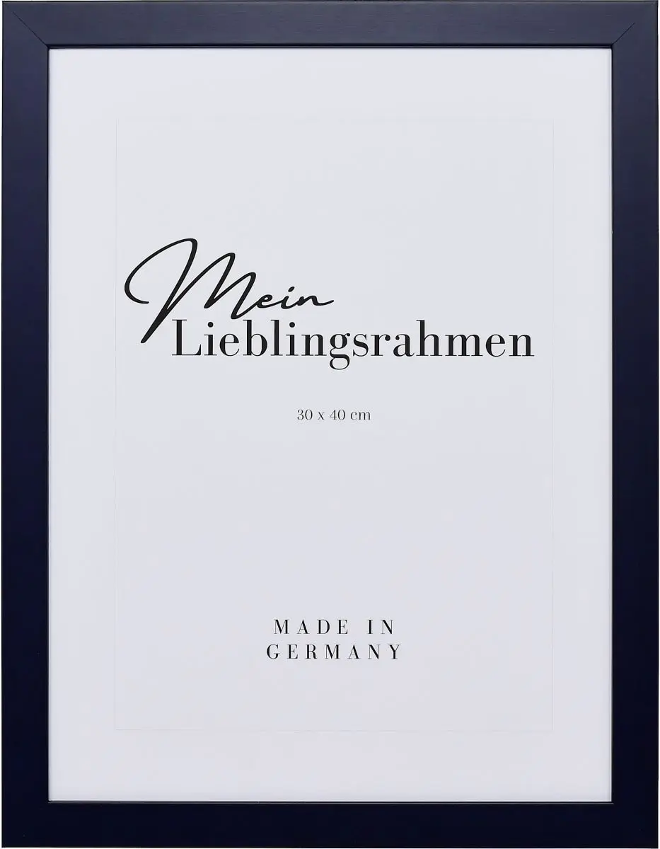 Frontansicht eines blauen Bilderrahmens mit sichtbarer Holzstruktur, glatter OberflÃ¤che und kantigem, schlichtem Profil