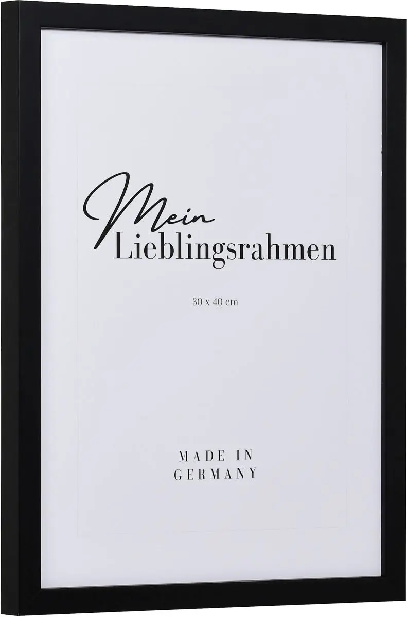 Seitenansicht eines schwarzen Bilderrahmens A4 mit glatter OberflÃ¤che und schlichtem Design