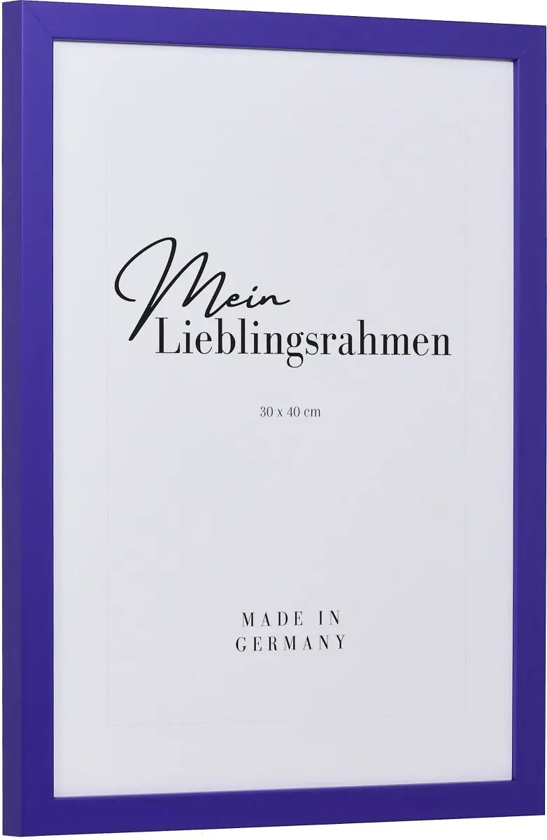 Seitenansicht eines lila Bilderrahmens mit geschlossener, glatter OberflÃ¤che und wÃ¼rfelfÃ¶rmigem Profil