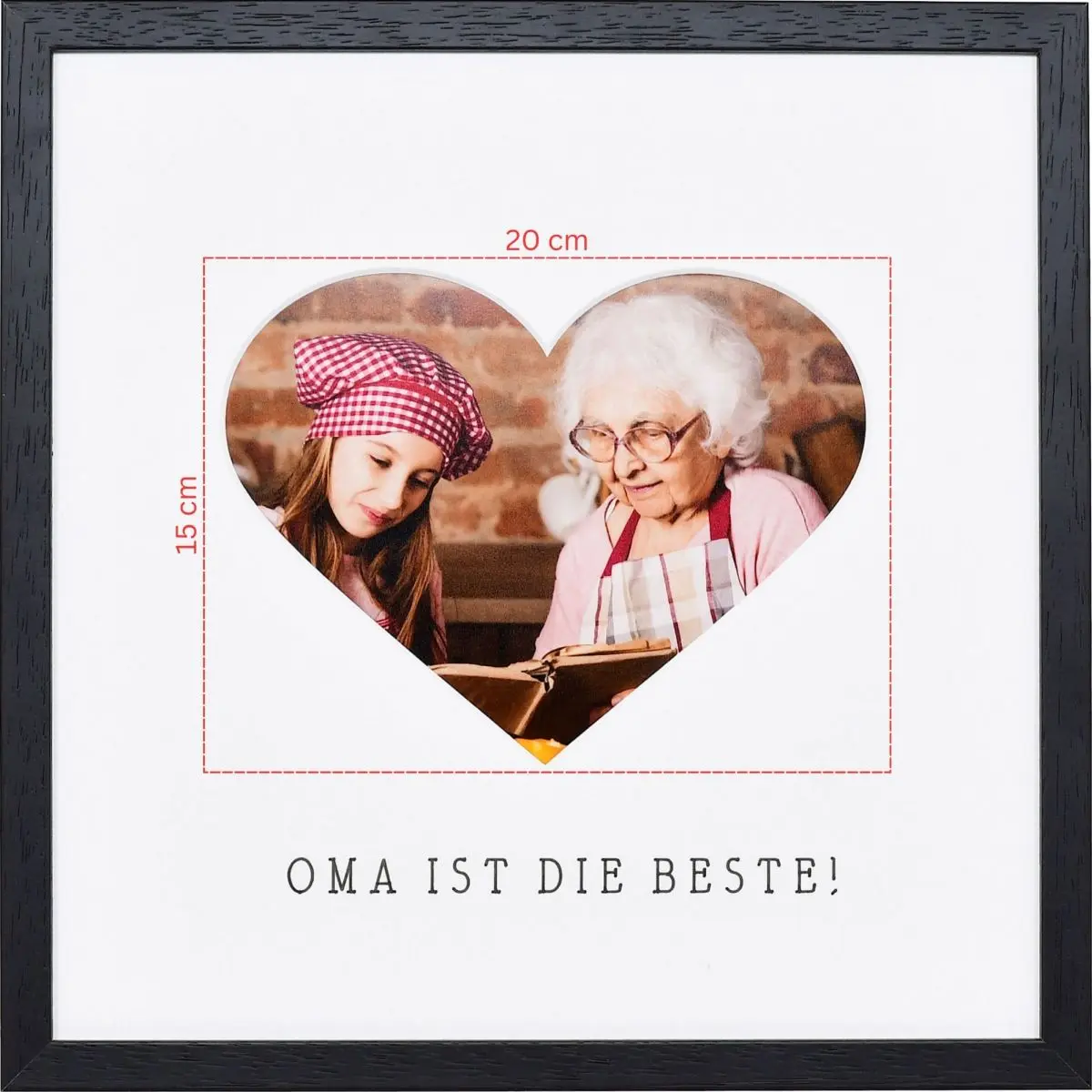 Skizze eines Fotos fÃ¼r ein herzfÃ¶rmiges Passeparpartout in schwarzem Bilderrahmen 30x30