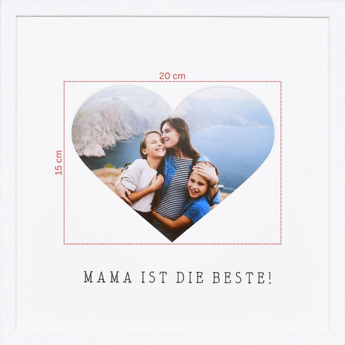 Skizze eines Fotos fÃ¼r ein herzfÃ¶rmiges Passeparpartout in weissem Bilderrahmen 30x30