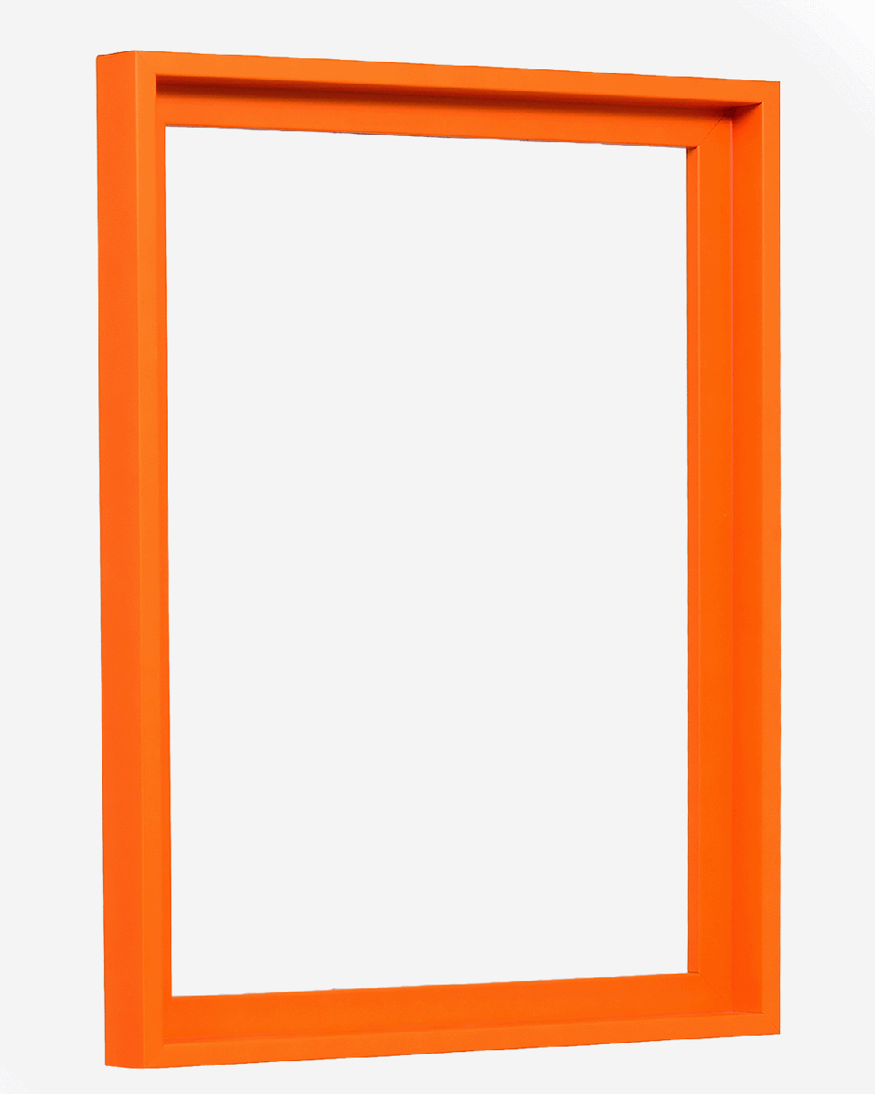 Zijaanzicht van de baklijst Jill in fel neonoranje voor canvasdoeken