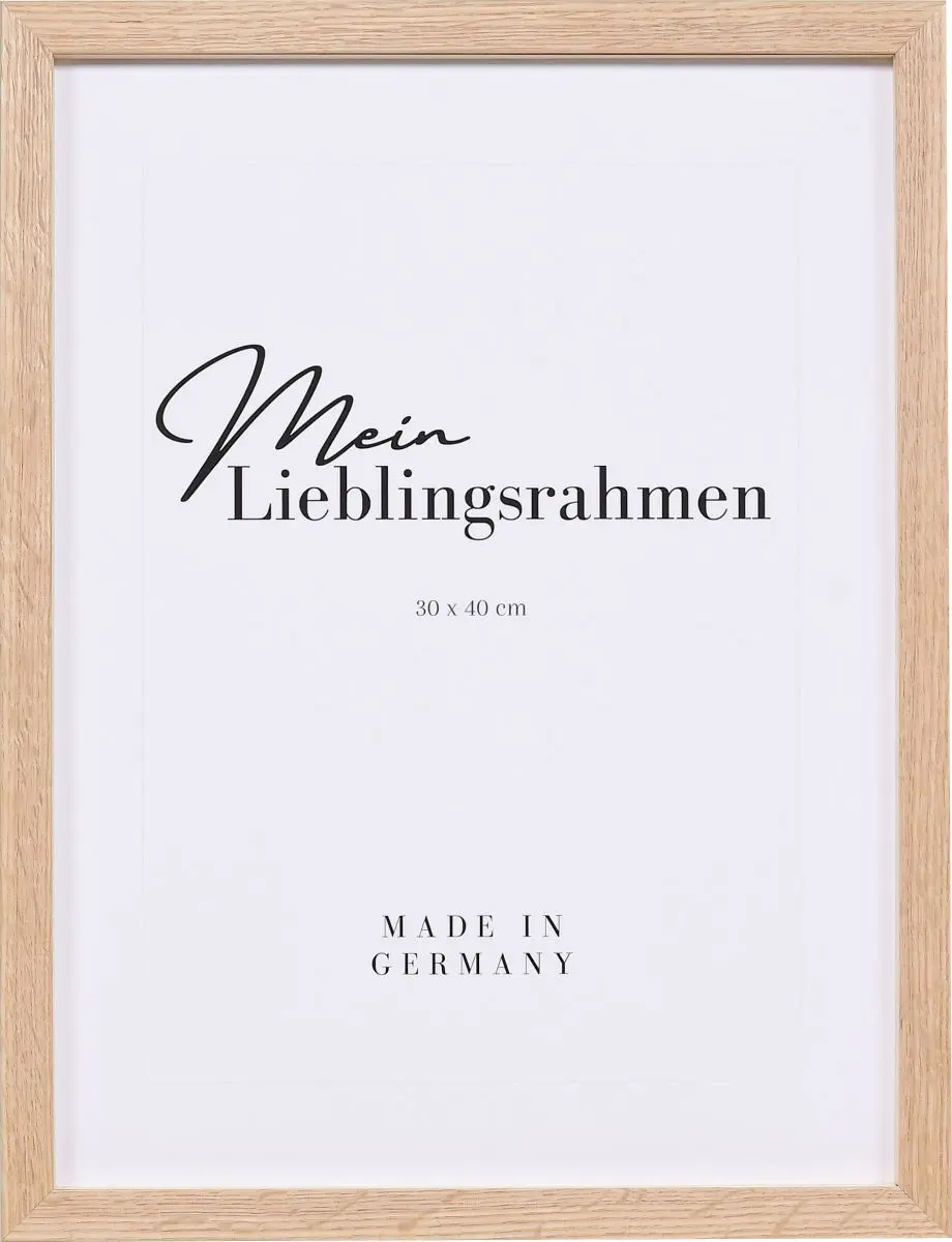 Frontansicht eines Massivholzrahmens aus Eiche mit natÃ¼rlicher Maserung mit Abstandsleiste