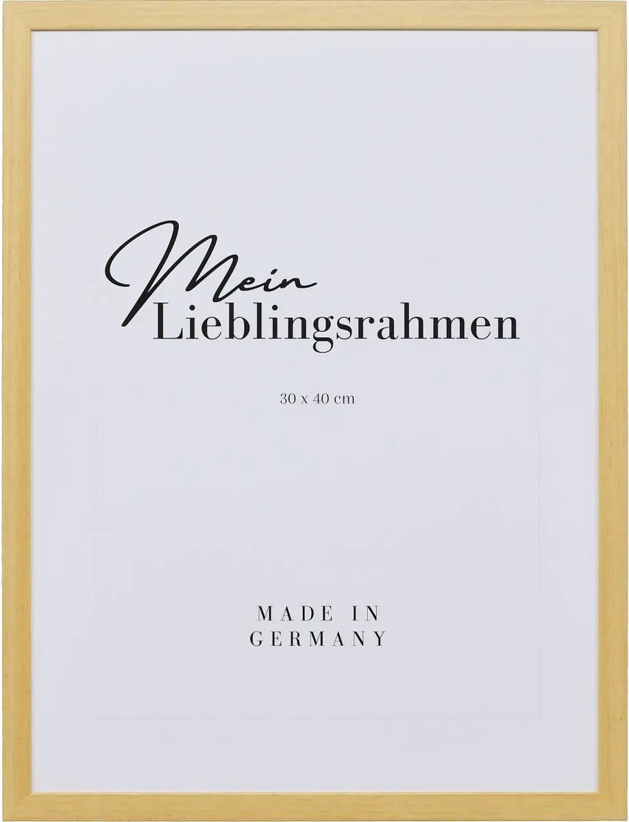 Frontansicht eines schmalen, naturfarbenen Bilderrahmens, 40x60 cm, mit sichtbarer Holzstruktur und glatter OberflÃ¤che