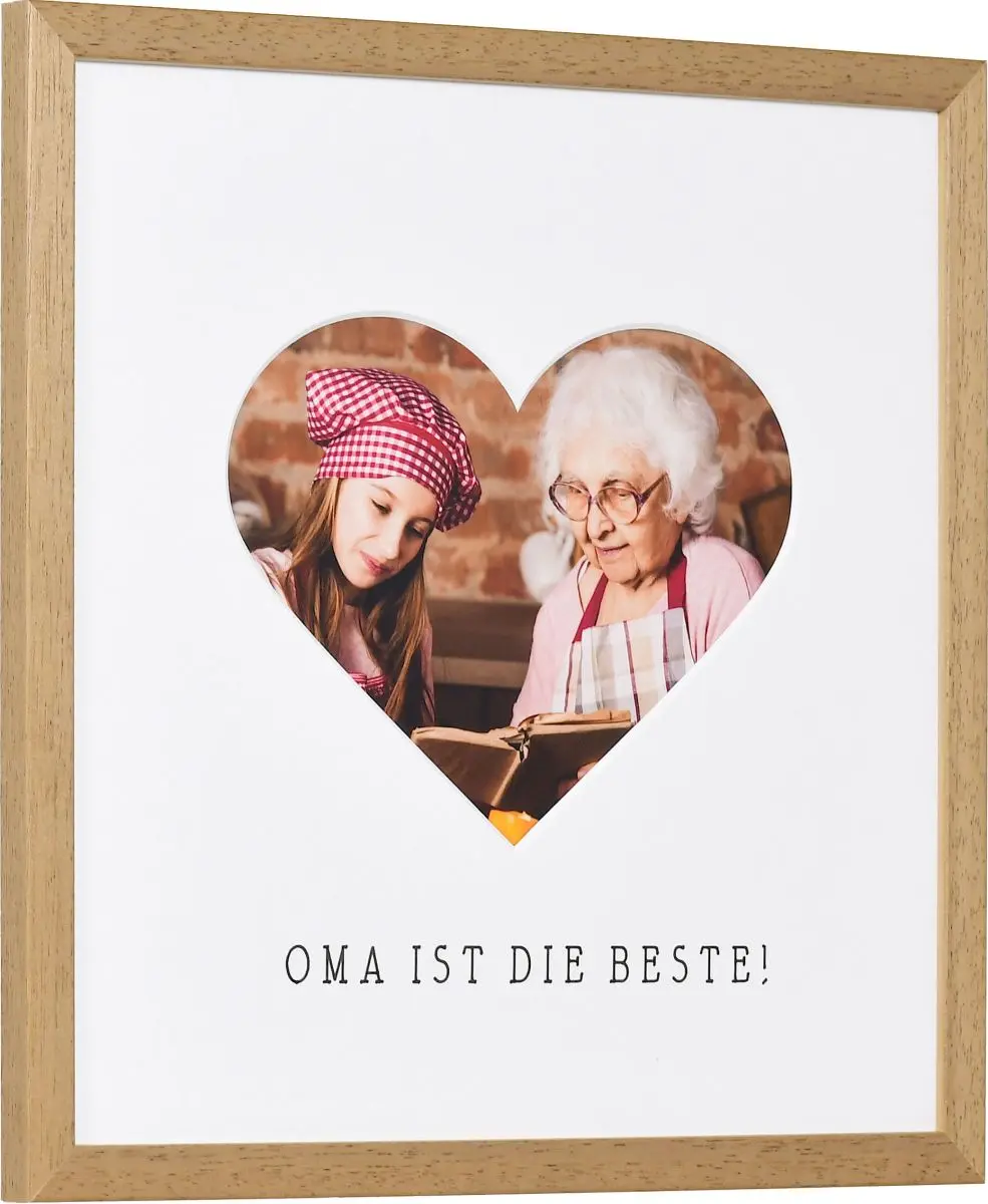 seitliche Ansicht eines Bilderrahmens mit Herzausschnitt fÃ¼r Oma in der Farbe Eiche
