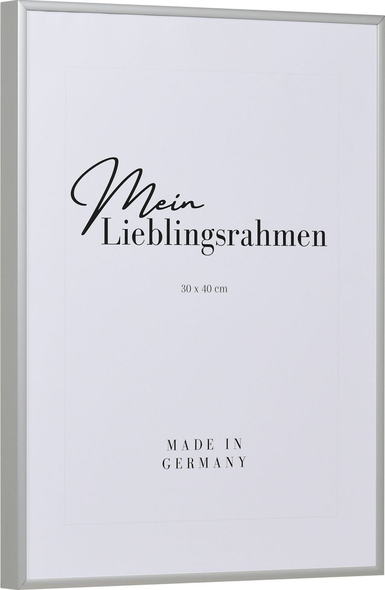 Seitenansicht eines silbernen, sehr formstabilen Aluminiumrahmens mit patentiertem Eckverbindersystem