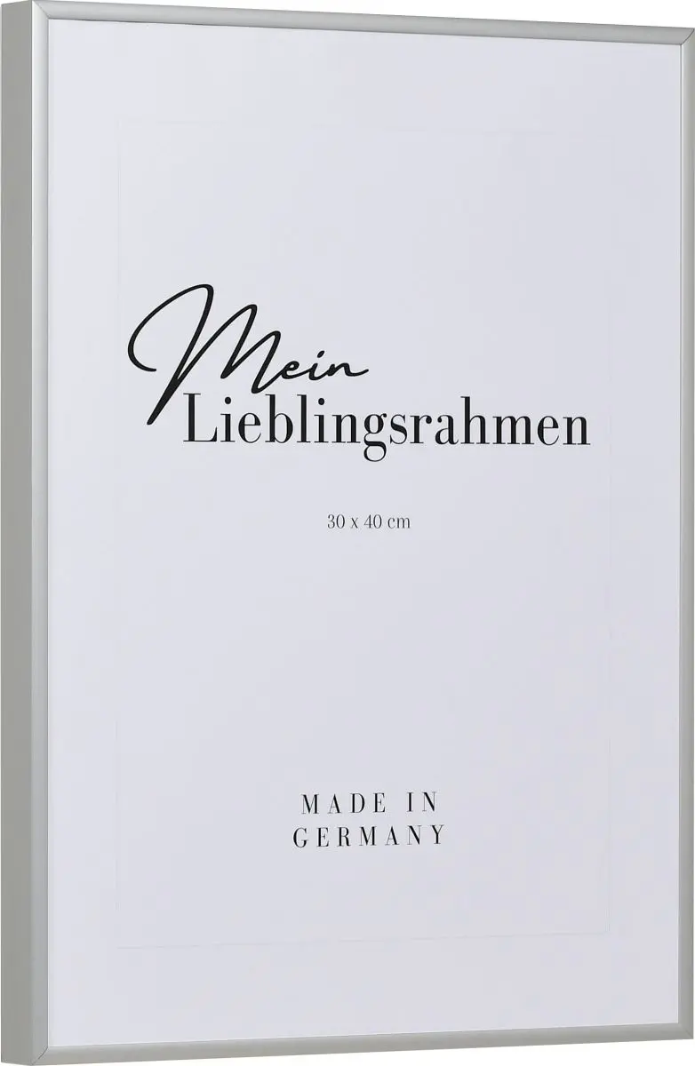 Seitenansicht eines silbernen, sehr formstabilen Aluminiumrahmens mit patentiertem Eckverbindersystem