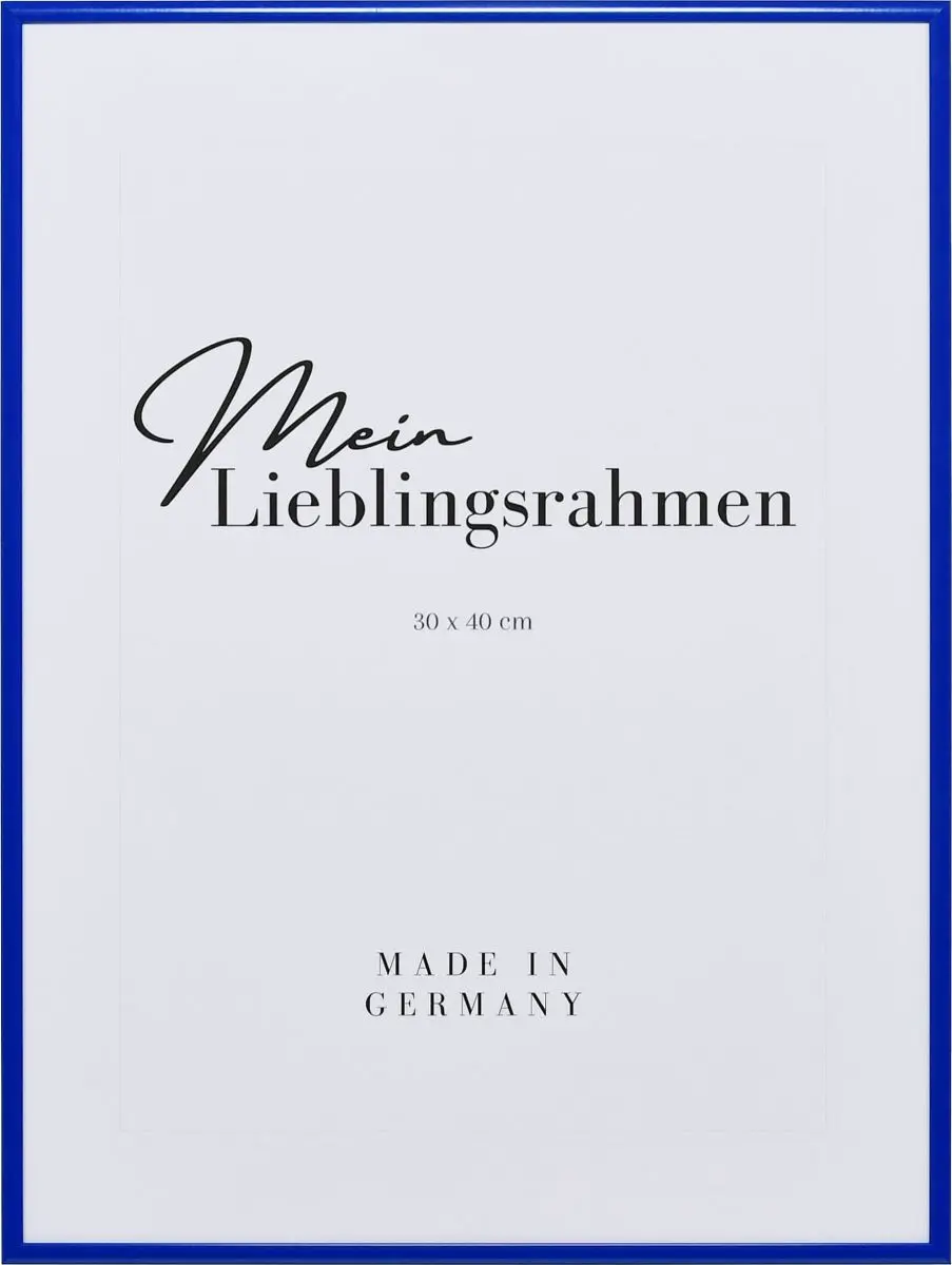 Frontansicht eines blauen, extrem formstabilen Aluminiumrahmens mit patentiertem Eckverbindersystem