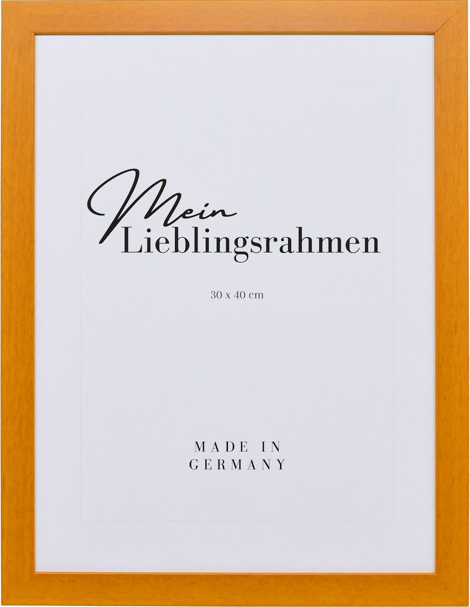 Frontansicht eines honigfarbenen Bilderrahmens mit sichtbarer Holzstruktur, glatter OberflÃ¤che und kantigem, schlichtem Profil