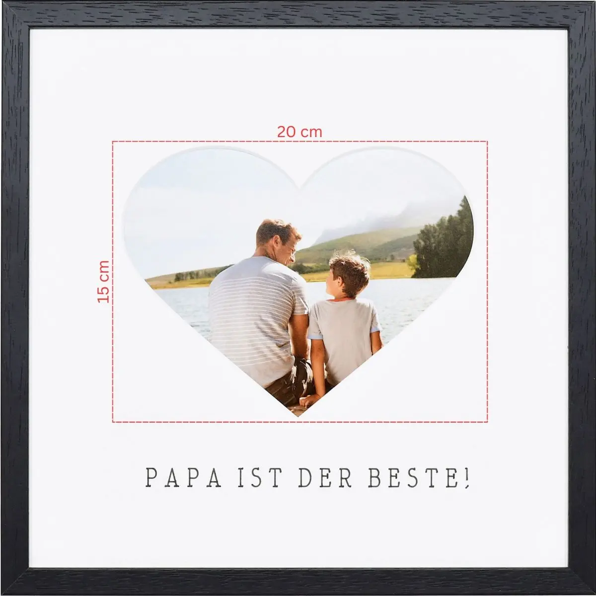 Skizze eines Fotos fÃ¼r ein herzfÃ¶rmiges Passeparpartout in schwarzem Bilderrahmen 30x30
