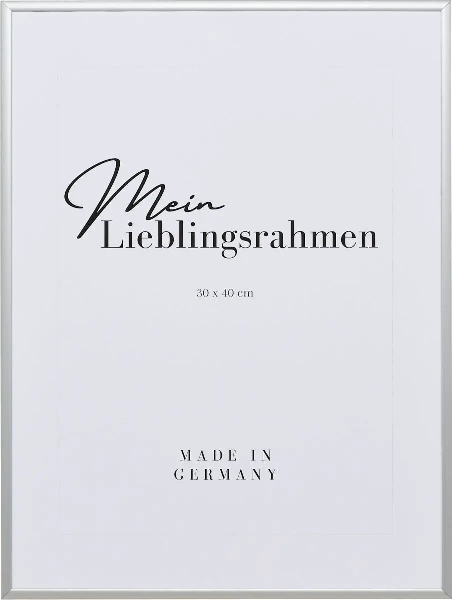 Frontansicht eines silbernen, extrem formstabilen Aluminiumrahmens mit patentiertem Eckverbindersystem