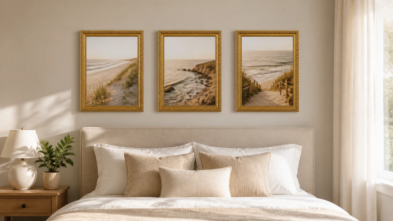 Vintage houten fotolijst Lysann oudgoud in een interieur