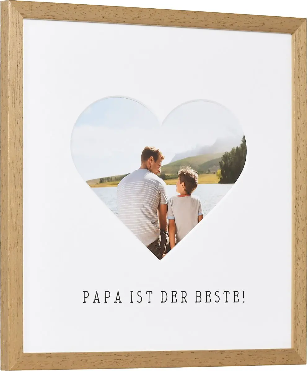 seitliche Ansicht eines Bilderrahmens mit Herzausschnitt fÃ¼r Papa in der Farbe Eiche