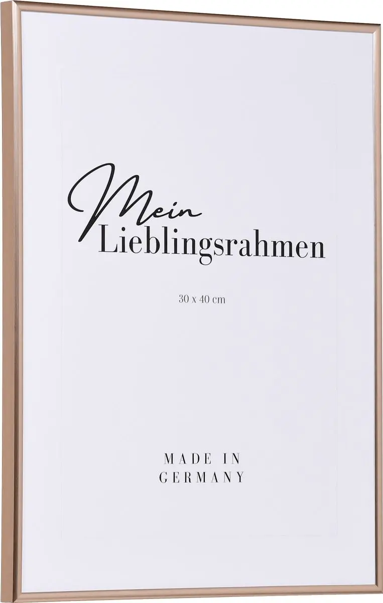 Seitenansicht eines rosÃ©farbenen, schmalen Kunststoffrahmens, 30x40 cm, mit Halbrundprofil