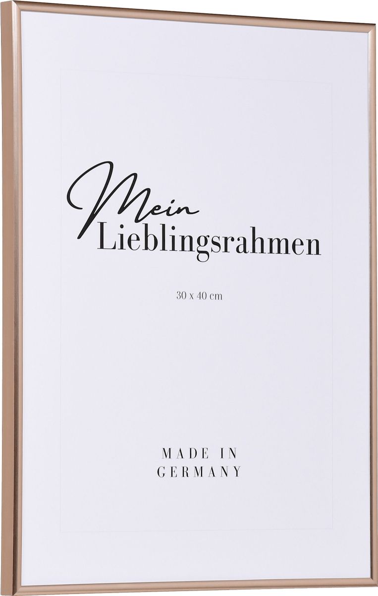 Seitenansicht eines rosÃ©farbenen, schmalen Kunststoffrahmens, 30x40 cm, mit Halbrundprofil