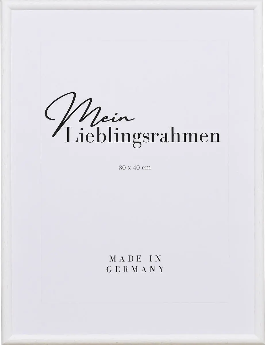 Frontansicht eines klassischen, offenporigen Holzrahmens in der Farbe weiss mit schmalem Halbrundprofil