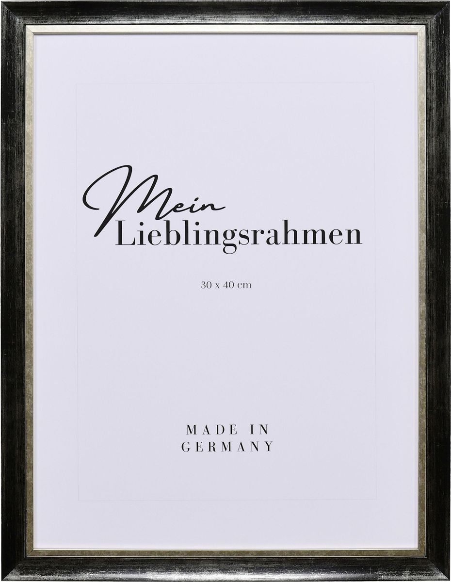Vooraanzicht van een platinakleurige fotolijst Classic met een kleurig accent op de binnenrand en een metallic look
