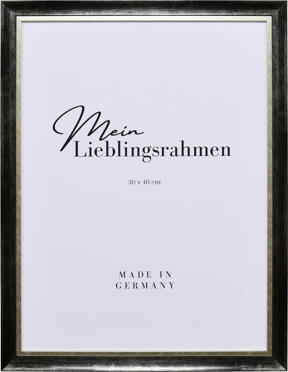 Vooraanzicht van een platinakleurige fotolijst Classic met een kleurig accent op de binnenrand en een metallic look