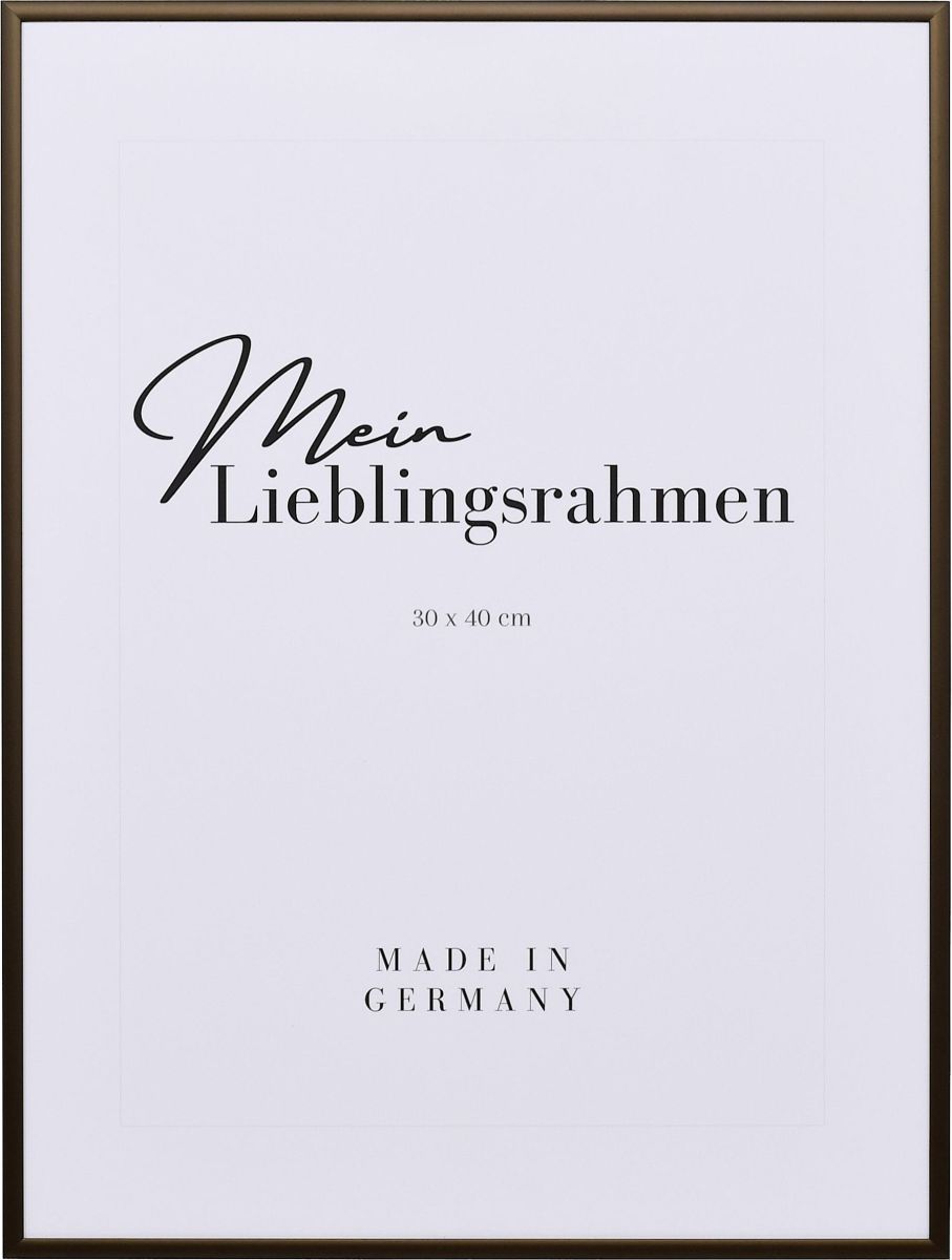 Frontansicht eines broncefarbenen, extrem formstabilen Aluminiumrahmens mit patentiertem Eckverbindersystem