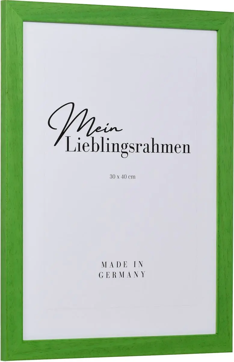 Seitenansicht eines grÃ¼nen Bilderrahmens mit sichtbarer Holzstruktur, glatter OberflÃ¤che und kantigem, schlichtem Profil