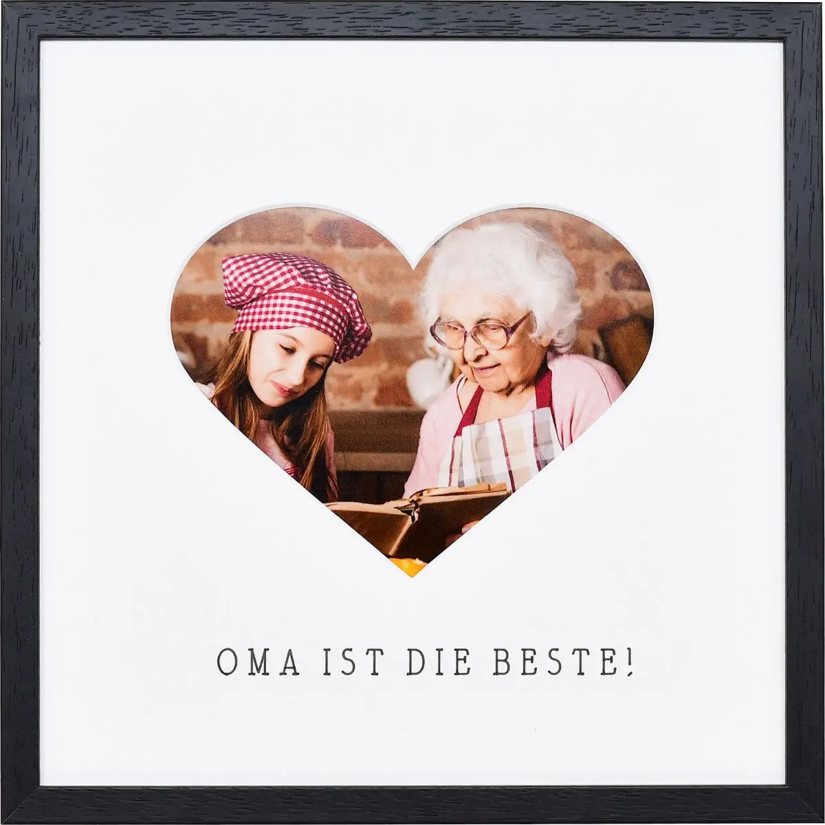 Zwarte fotolijst met hartuitsparing voor oma