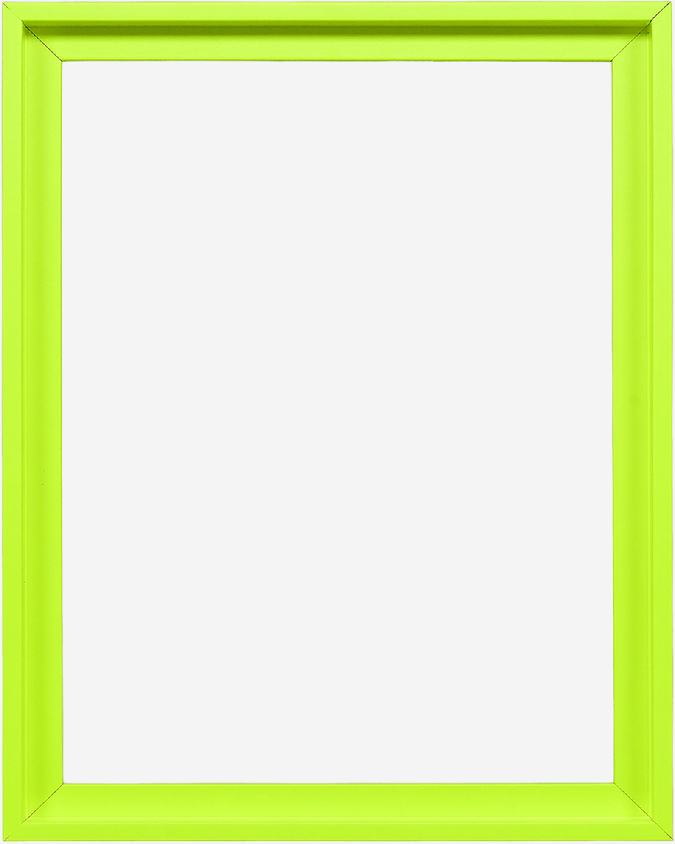 Moderne baklijst Jill in fel neongeel voor canvasdoeken, vooraanzicht op een witte achtergrond.