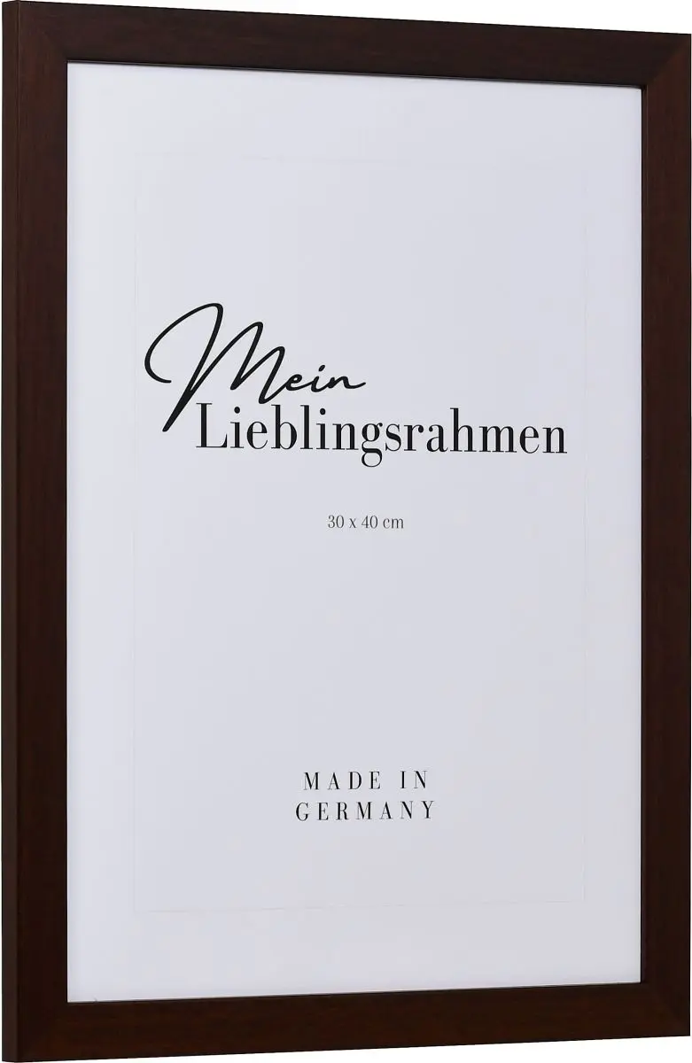 Seitenansicht eines braunen Bilderrahmens mit sichtbarer Holzstruktur, glatter OberflÃ¤che und kantigem, schlichtem Profil