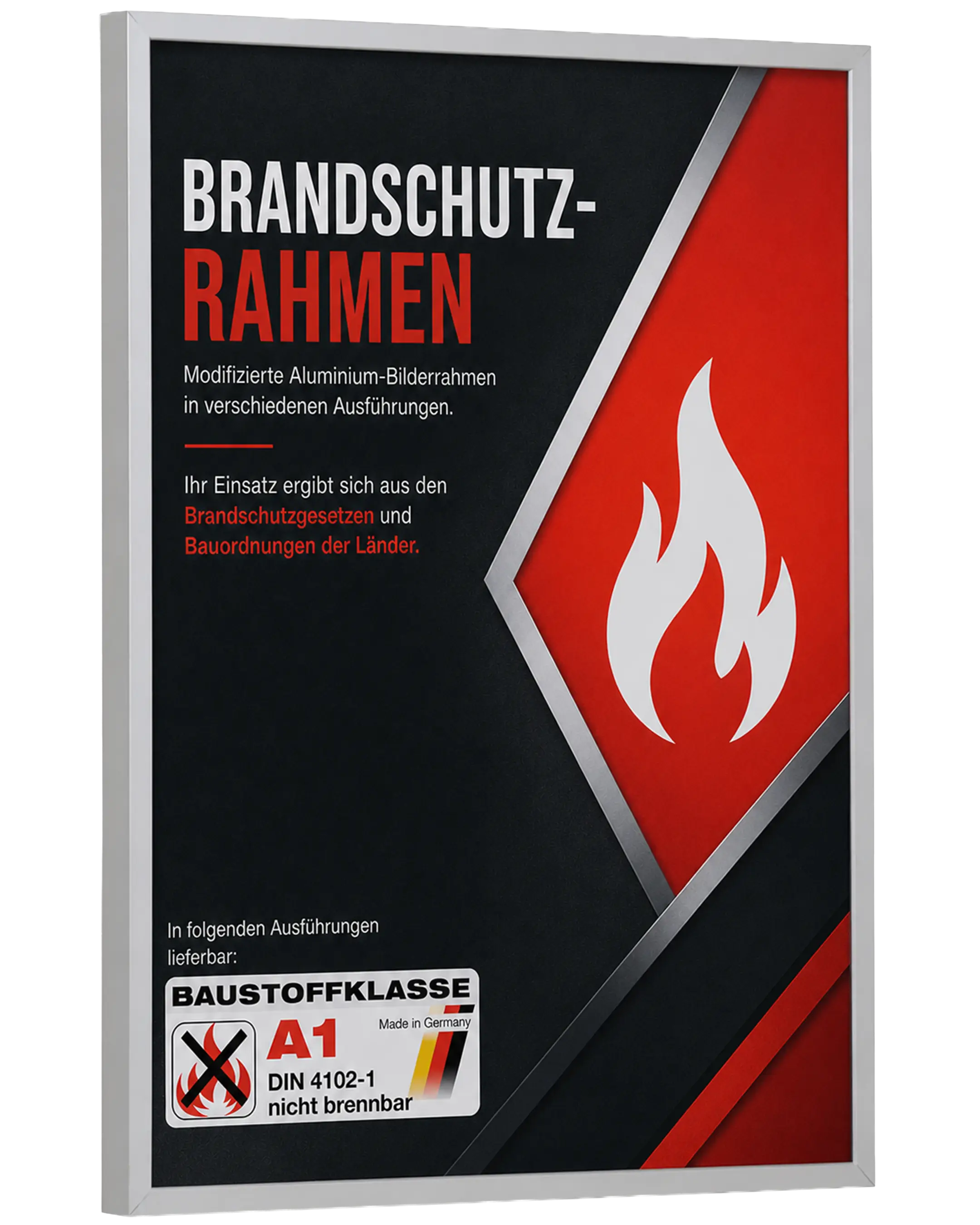 Aluminium fotolijst Mika brandvertragend certificaat A1 zilver – zijaanzicht
