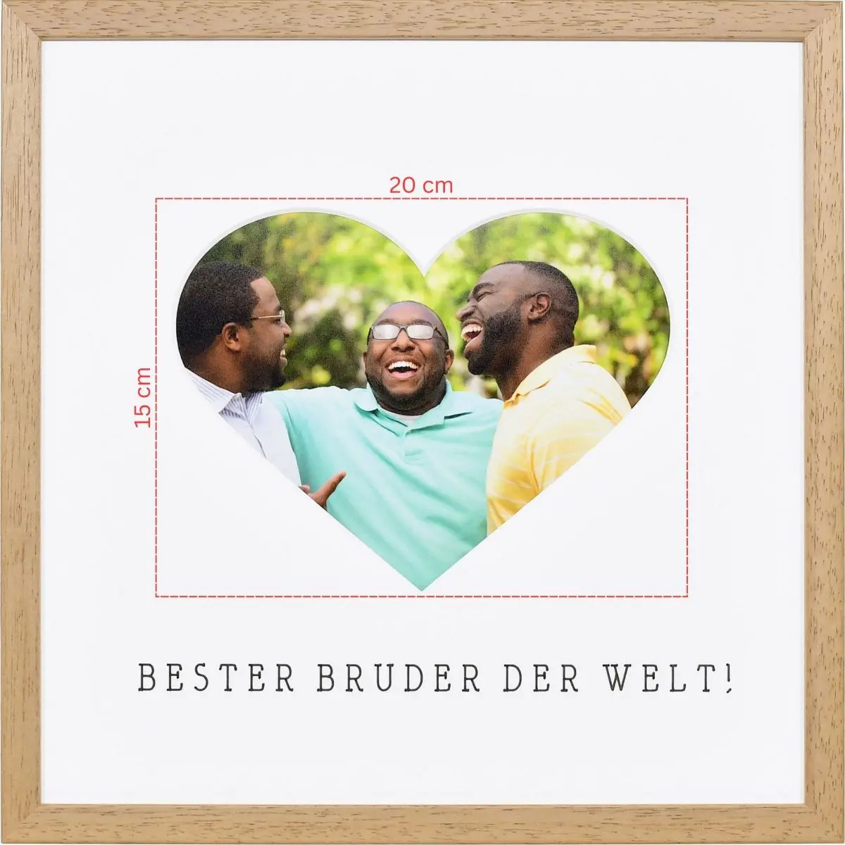 Skizze eines Fotos fÃ¼r ein herzfÃ¶rmiges Passeparpartout in eichefarbenem Bilderrahmen 30x30