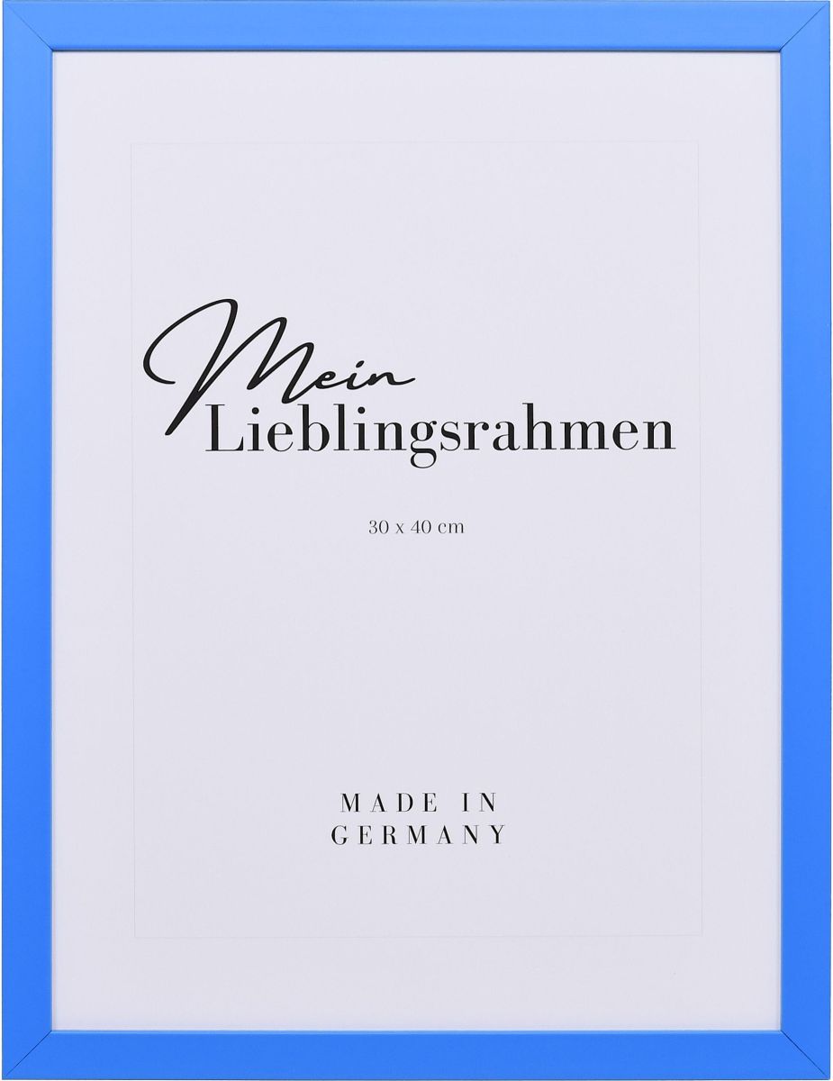 Frontansicht eines blauen Holzrahmens mit geschlossener, glatter OberflÃ¤che und wÃ¼rfelfÃ¶rmigem Profil