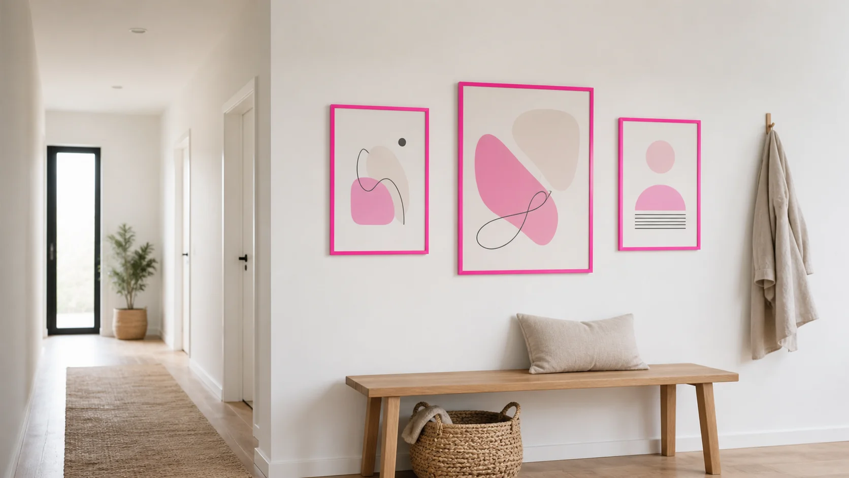Neon houten fotolijst Bonnie rosé in een interieur