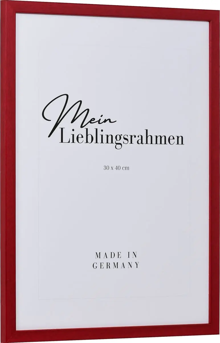 Seitenansicht eines schmalen, rot lackierten Bilderrahmens mit sichtbarer Holzstruktur und glatter OberflÃ¤che