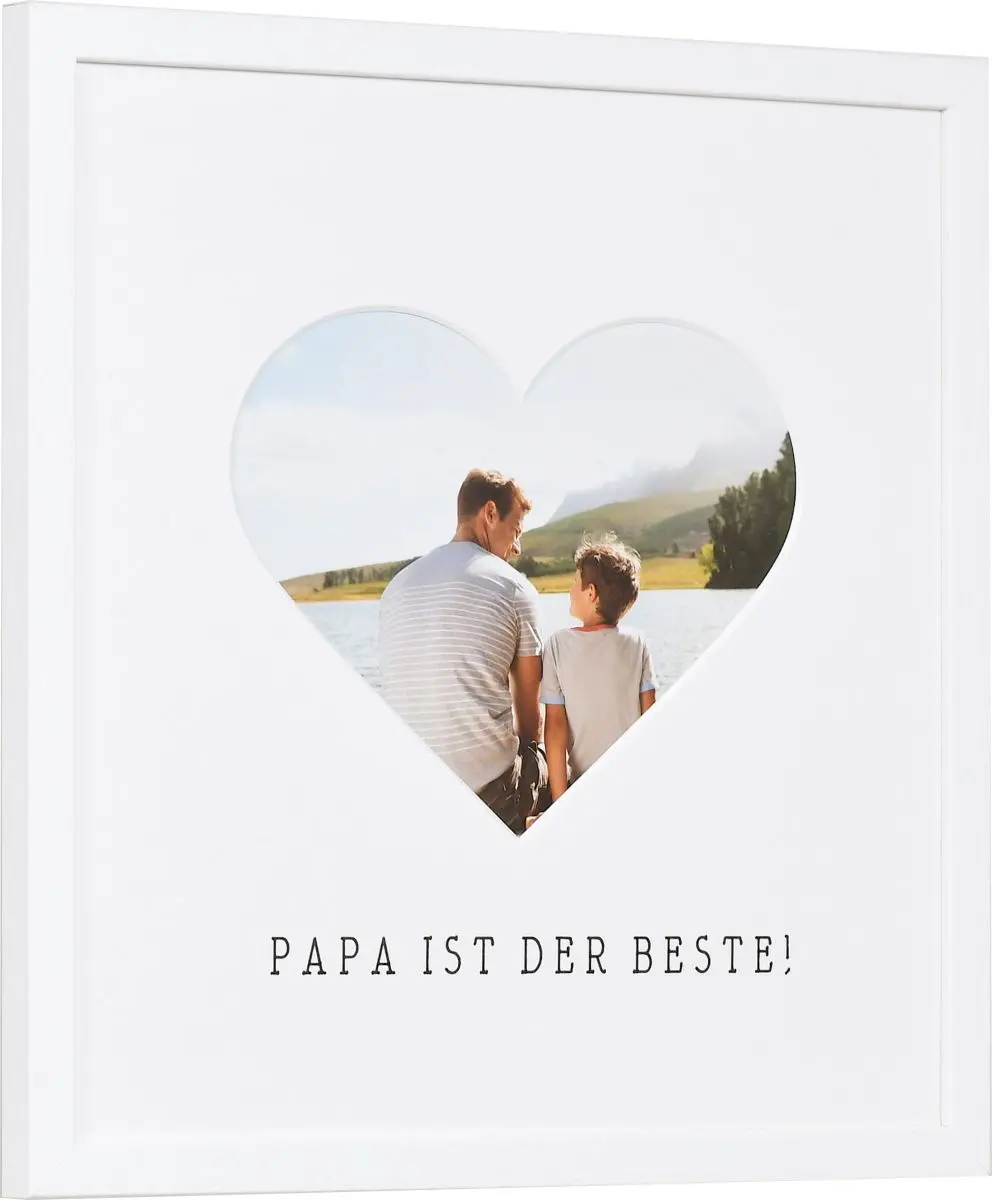 seitliche Ansicht eines Bilderrahmens mit Herzausschnitt fÃ¼r Papa in der Farbe Weiss